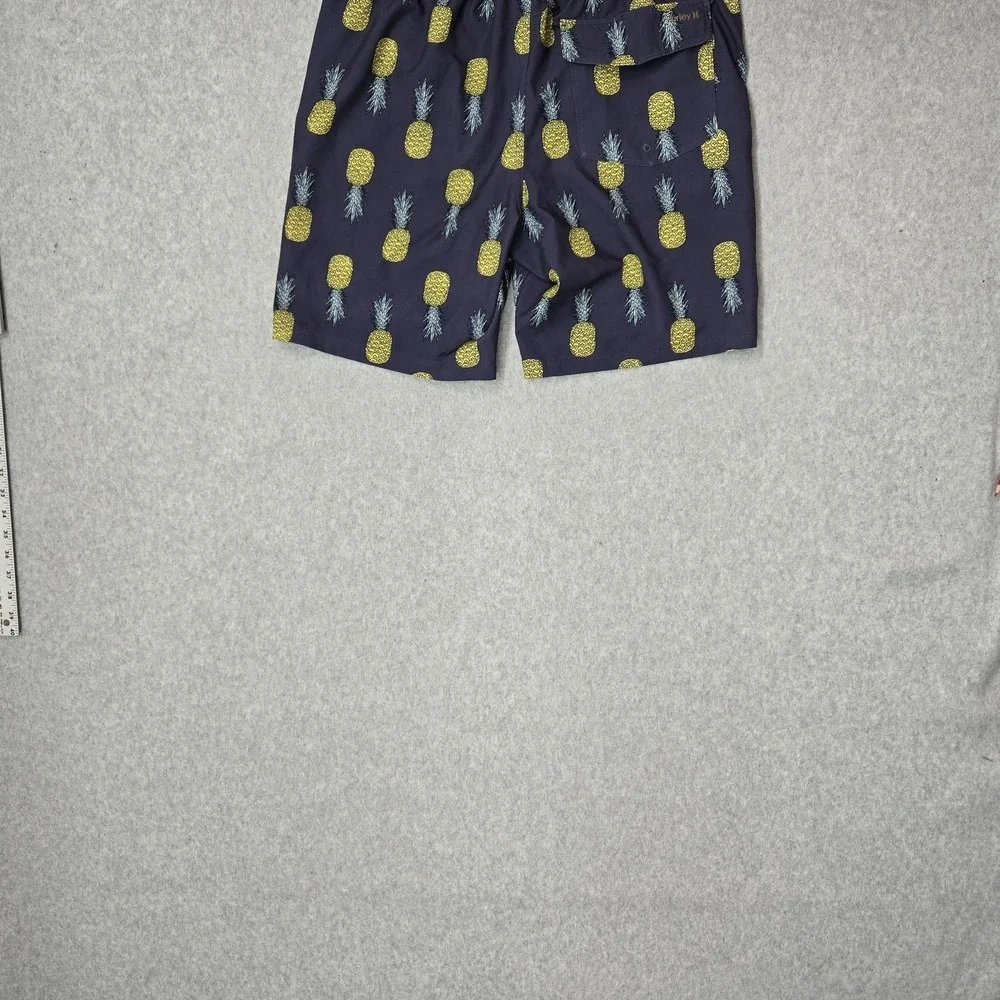 Hurley Men Swimwear MEDIUM Purple Embroidered Swim Trunks Graphic Pineapples